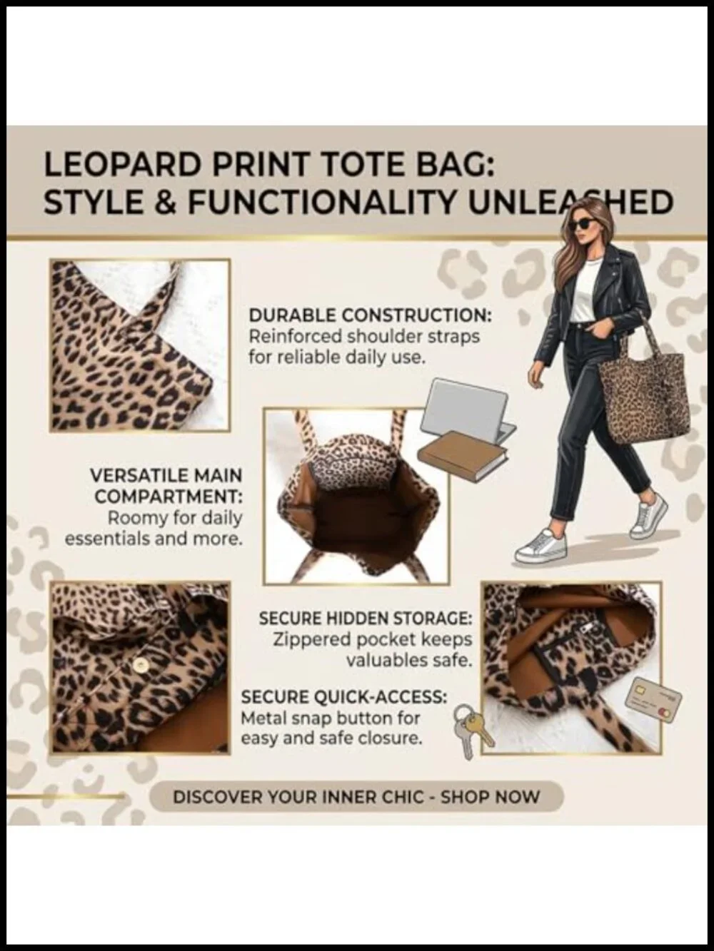 Women's Leopard Print Canvas Hobo Handbag Shoulder Bag Lightweight Tote